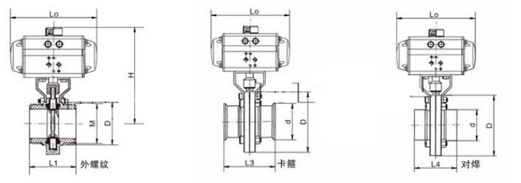 氣動(dòng)衛(wèi)生級(jí)蝶閥，氣動(dòng)卡箍蝶閥，氣動(dòng)外螺紋蝶閥，氣動(dòng)對(duì)焊蝶閥結(jié)構(gòu)圖